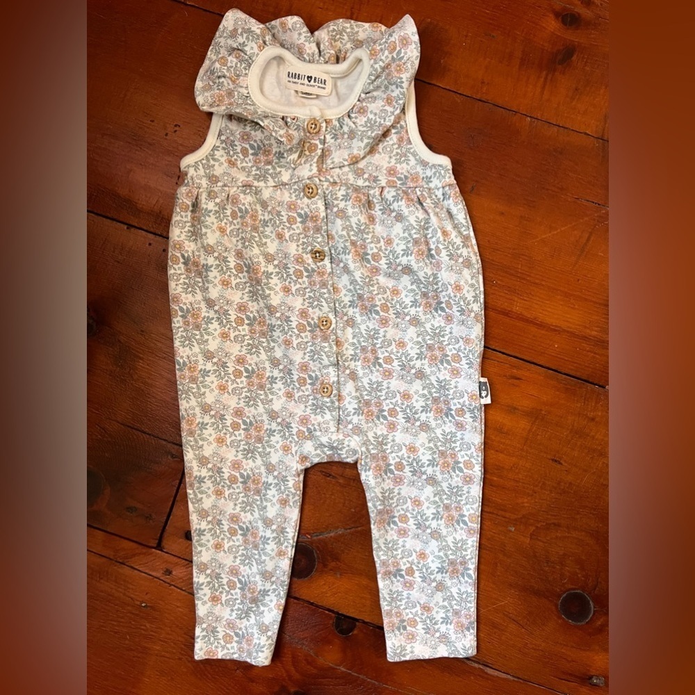 Rabbit + Bear 3-6 months onesie flower cottage spring button front ruffle girls